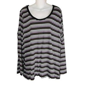 Ava and Viv Striped Top Womens Plus Size 3X Long Sleeve Stretch Shirt